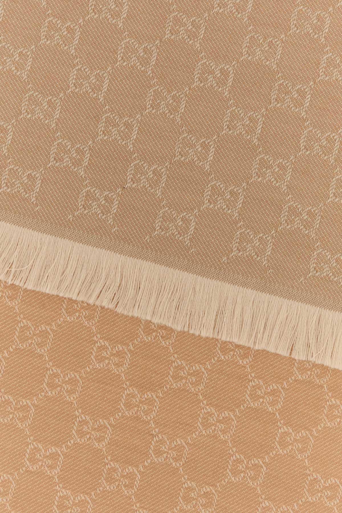 Embroidered Wool Scarf Camelivory Fabric Sciarpe E Foulard