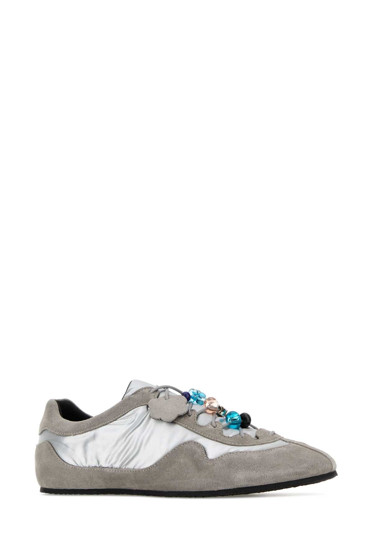 Grey Fabric And Suede Blaise Sneakers Lightgreysilver
