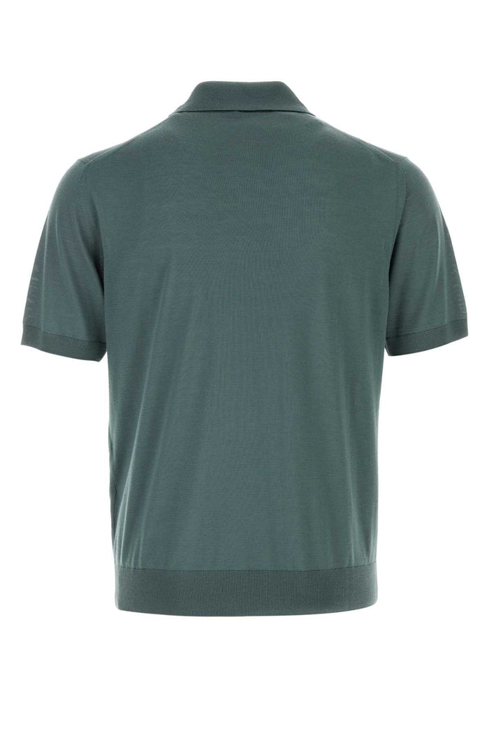 Dark Green Wool Polo Shirt Salvia Exterior: Virgin