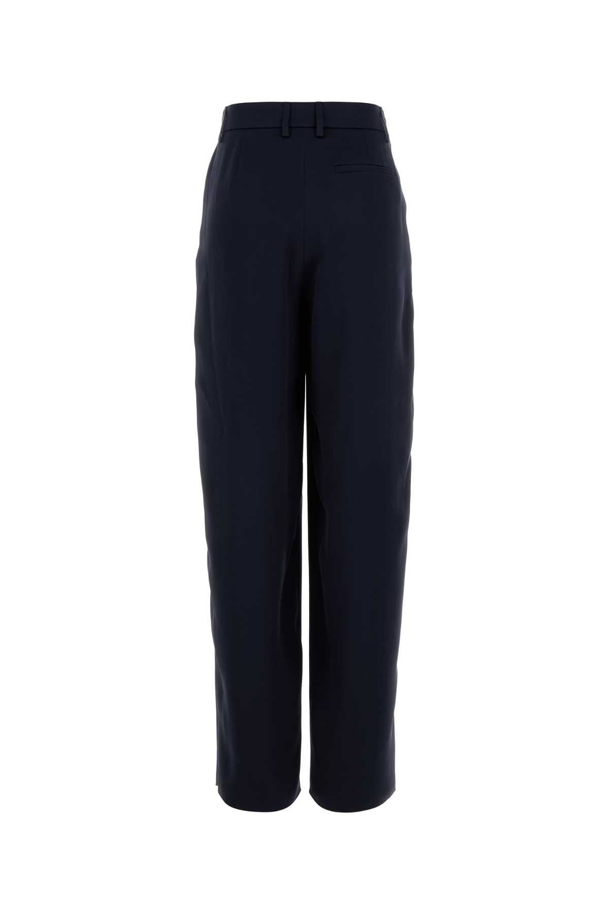 Navy Blue Satin Wide-Leg Pant Blu Exterior: Silk Pantaloni