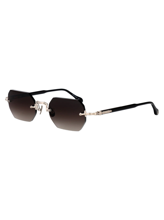 Brushed Silver - Black Grey Gradient Metal Sunglasses