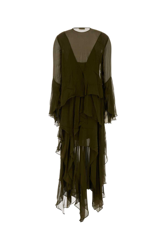 Army Green Crepe Memento Dress Moss Abiti