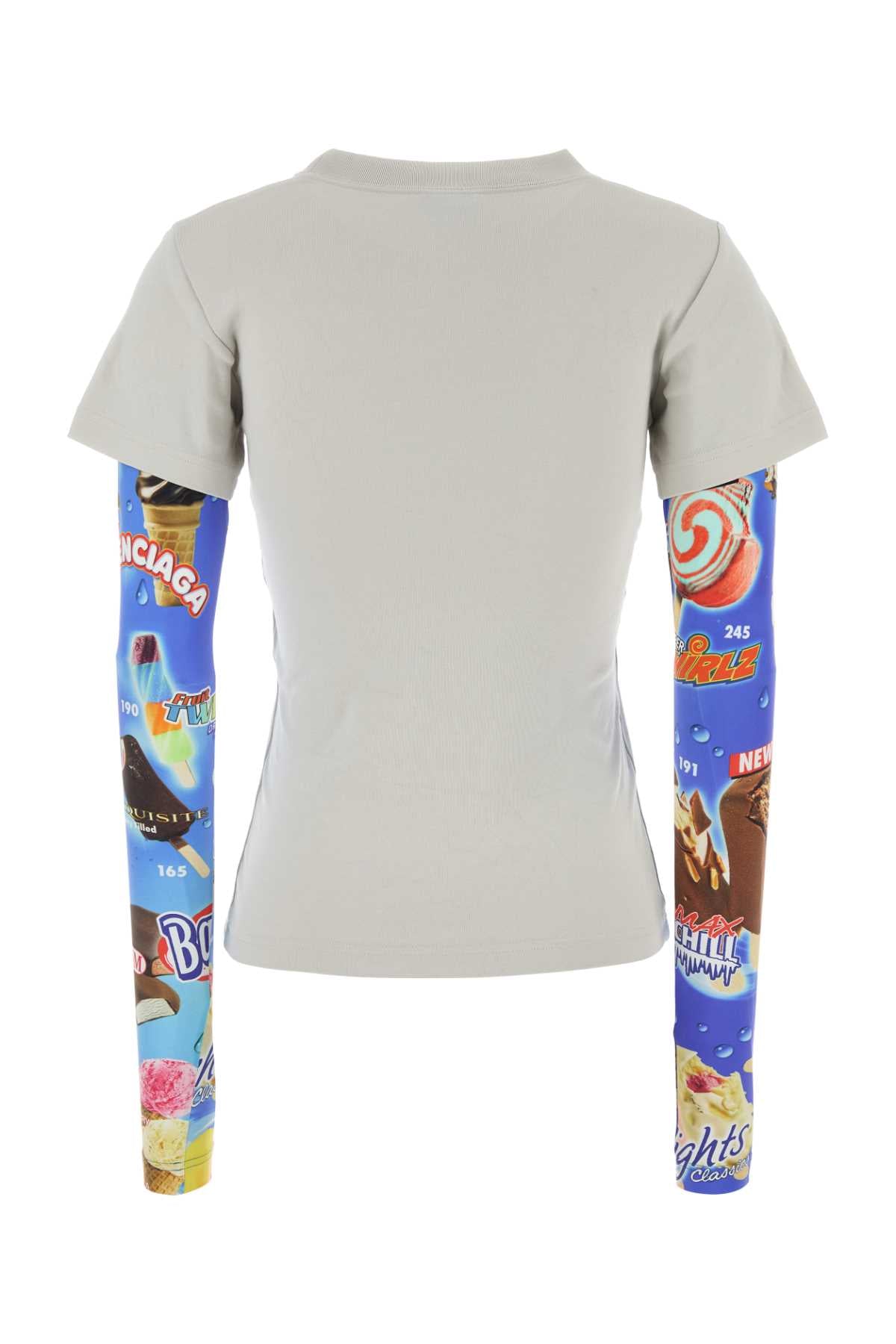 Light Grey Cotton T-Shirt Dirty White/blue