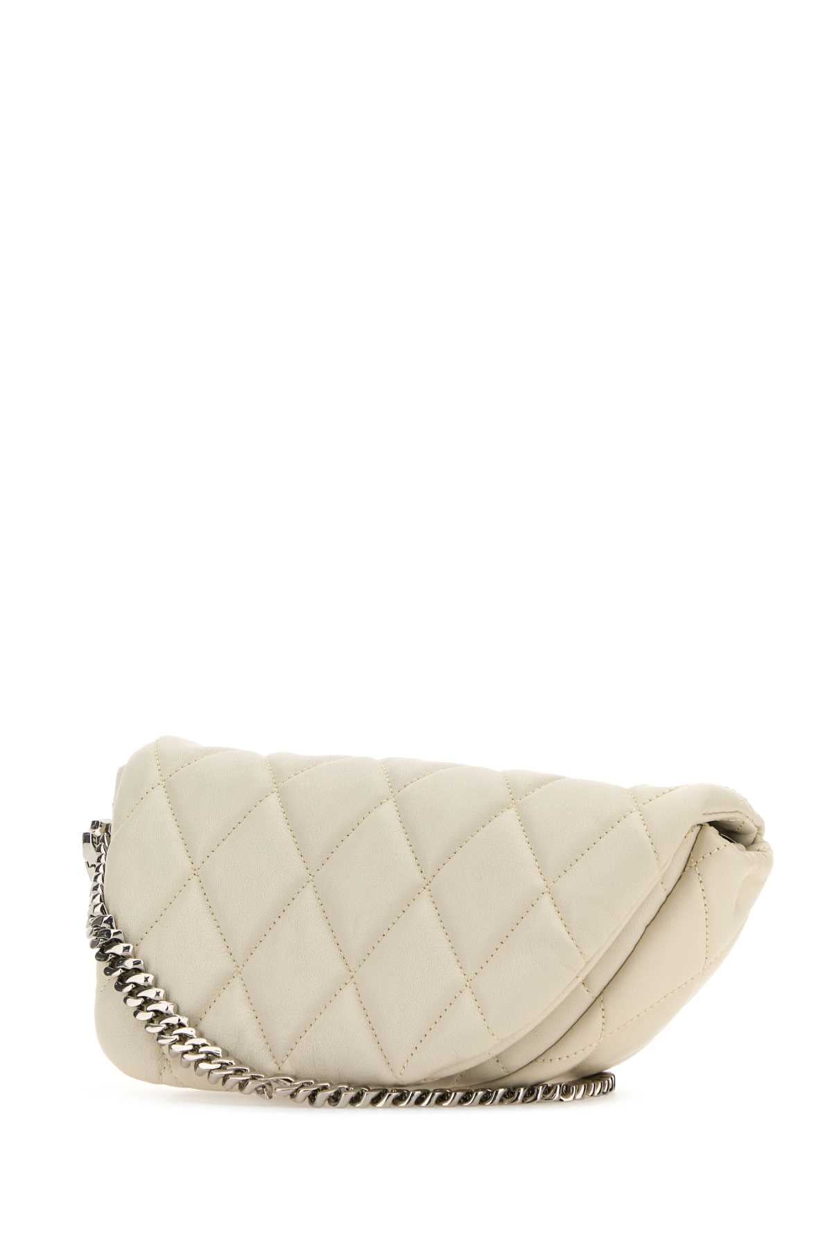 White Leather Shield Lock Shoulder Bag Almond Borse A Tracolla