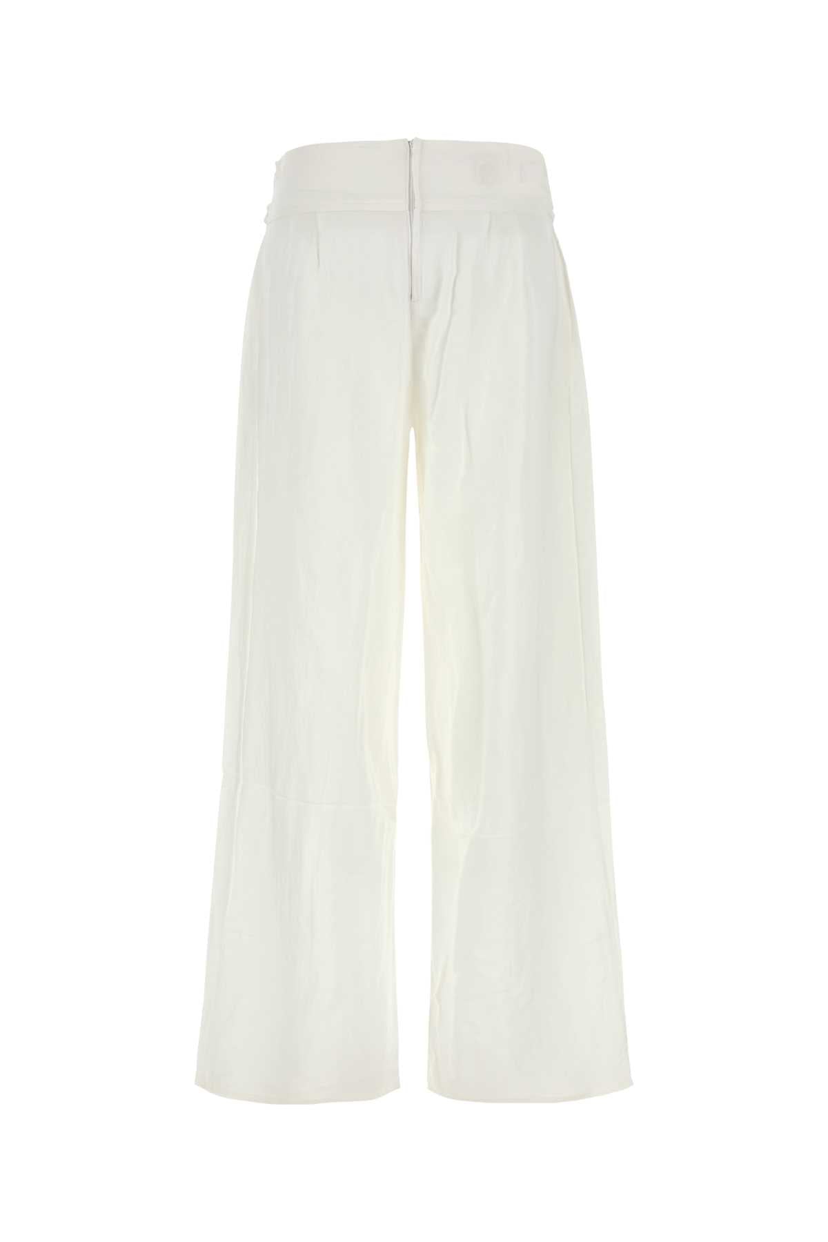 White Viscose Blend Sage Wide-Leg Pant Exterior: Linen Pantaloni