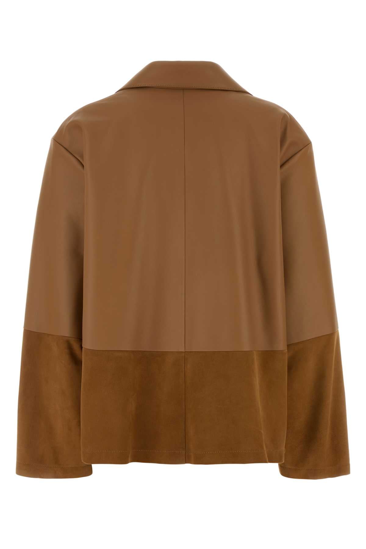 Camel Leather And Suede Shirt Toffee Exterior: Lamb Ovine Camicie