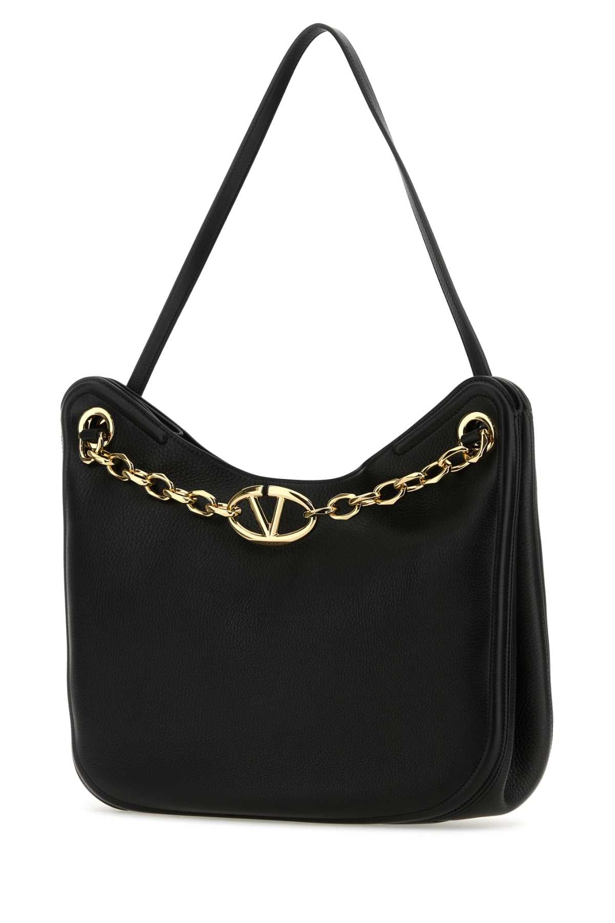 Black Leather Vlogo Moon Shopping Bag Nero Borse A Mano