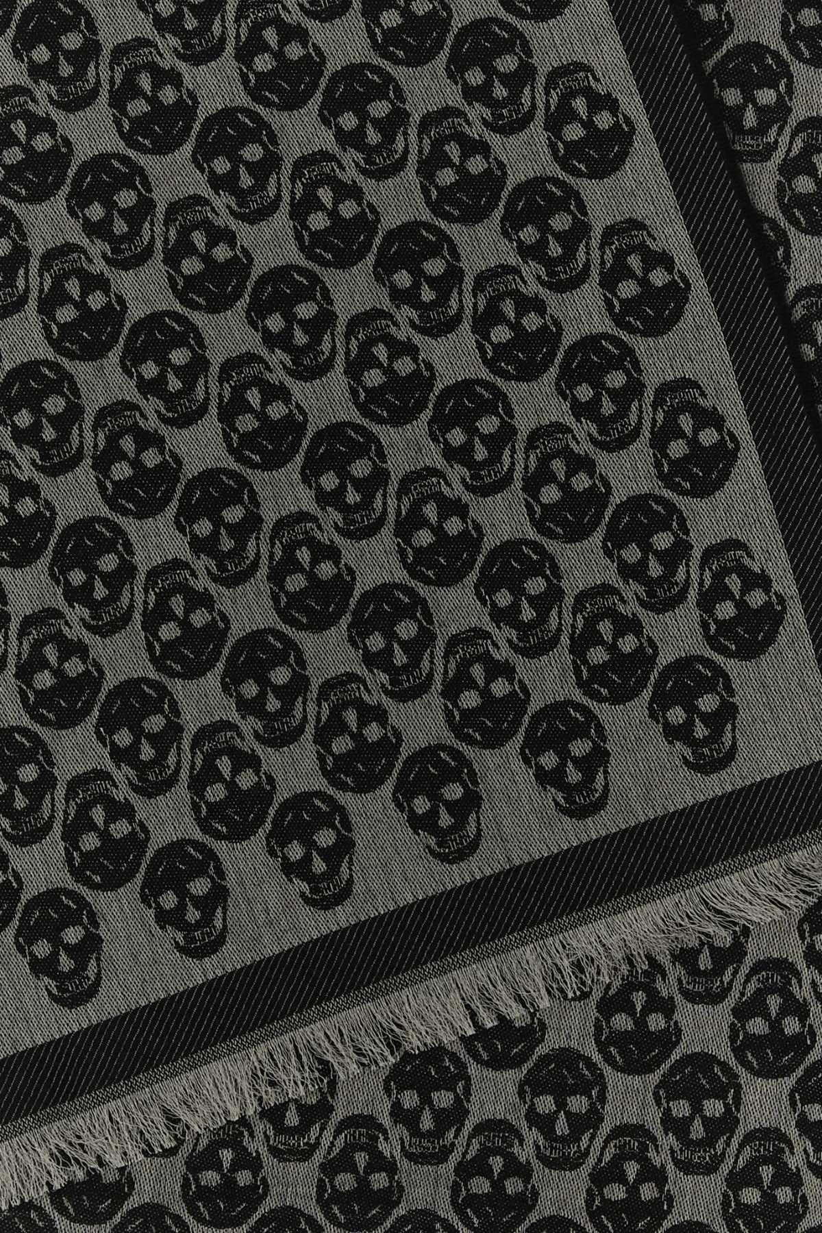 Embroidered Wool Blend Foulard Greyblk Sc Skull Monogram Sciarpe E