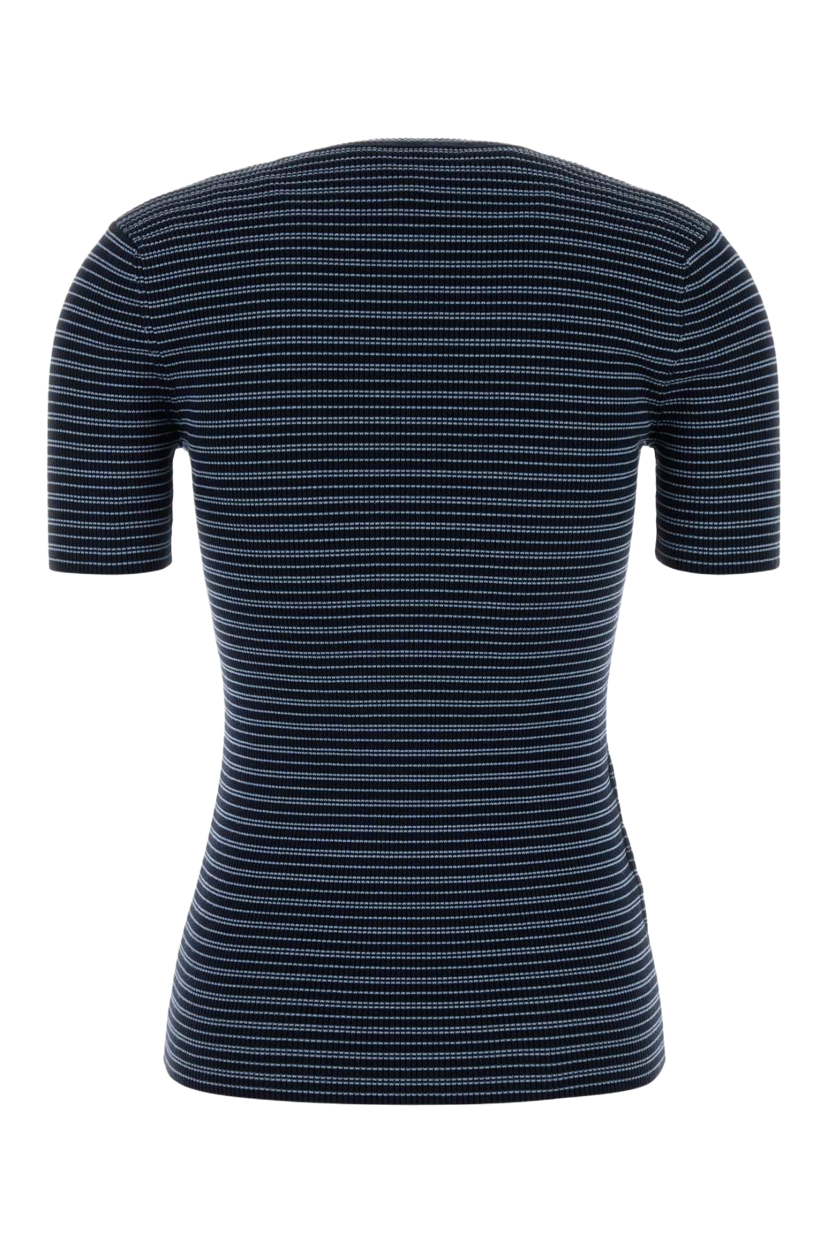 Embroidered Stretch Cotton Blend T-Shirt Navy+azzurro