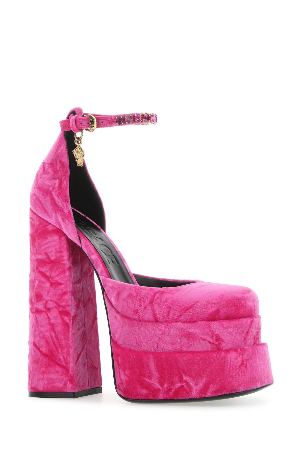 Fuchsia Velvet Medusa Aevitas Pumps Pinkoro Scarpe Con Tacco