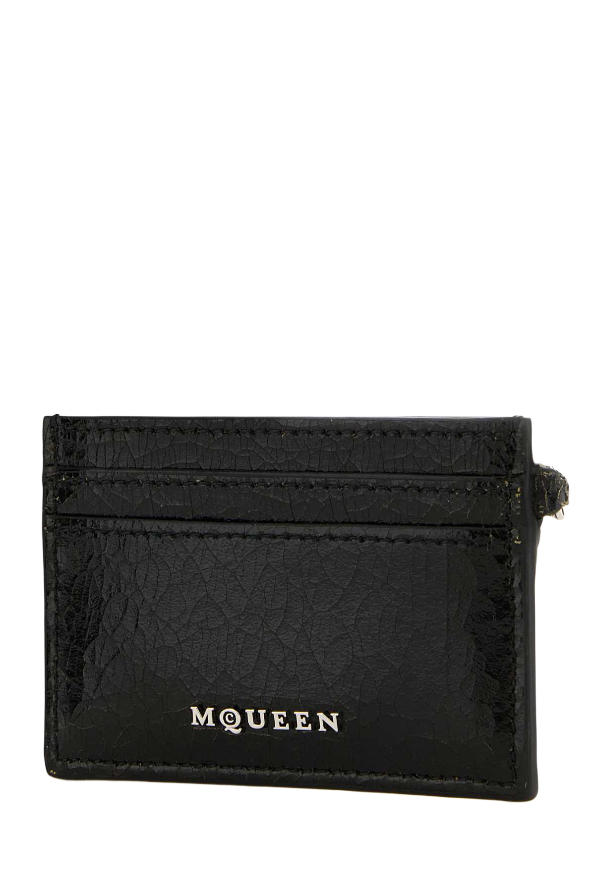 Black Leather Card Holder Blackcaramelsilver Portafogli
