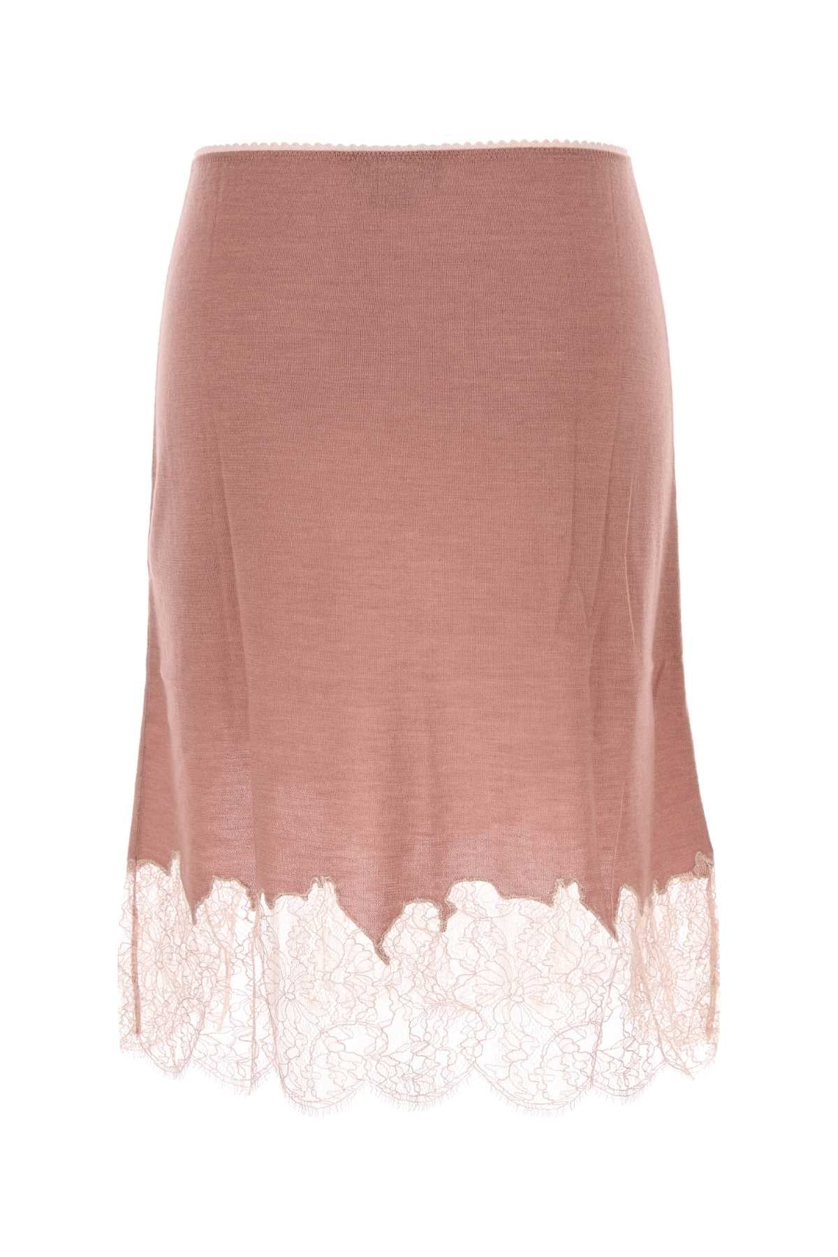 Pink Cashmere Blend Skirt Blush-25 Exterior: Silk Gonne