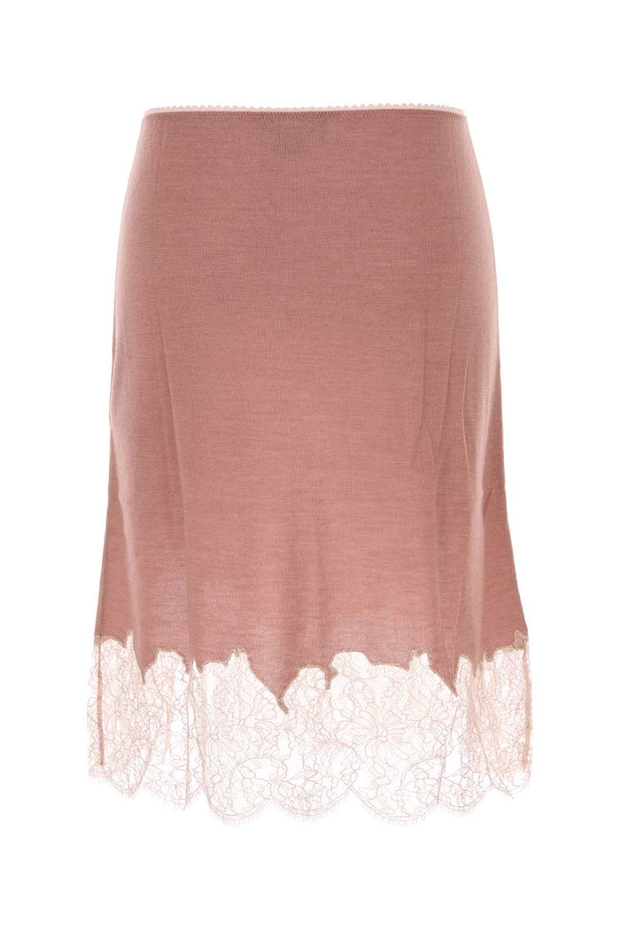 Pink Cashmere Blend Skirt Blush-25 Exterior: Silk Gonne