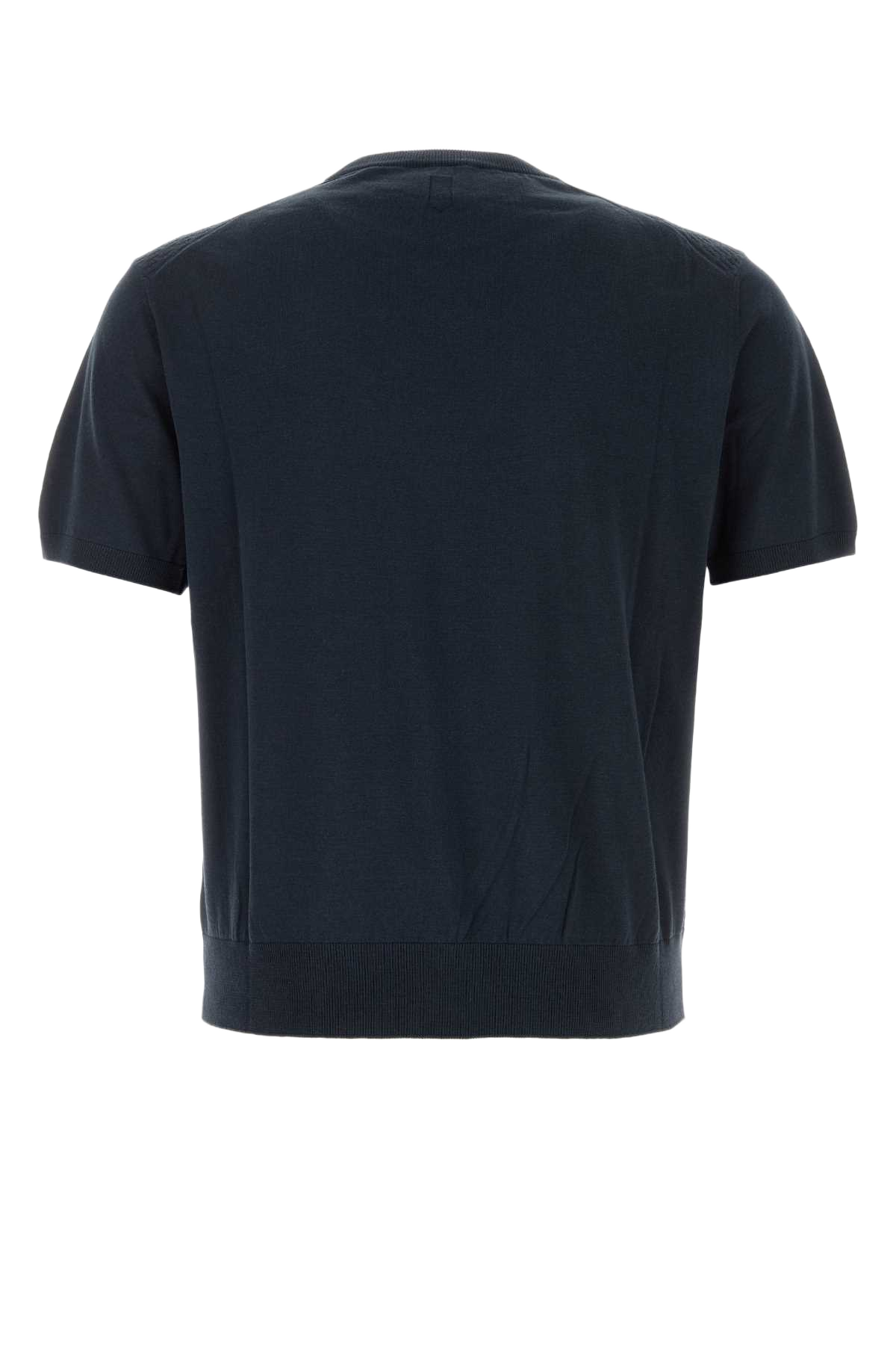 Dark Blue Cotton Blend Sweater Exterior: Silk T-shirt