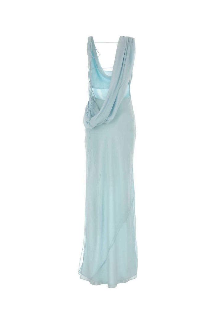 Light Blue Stretch Georgette Minerva Long Dress Cielo Abiti