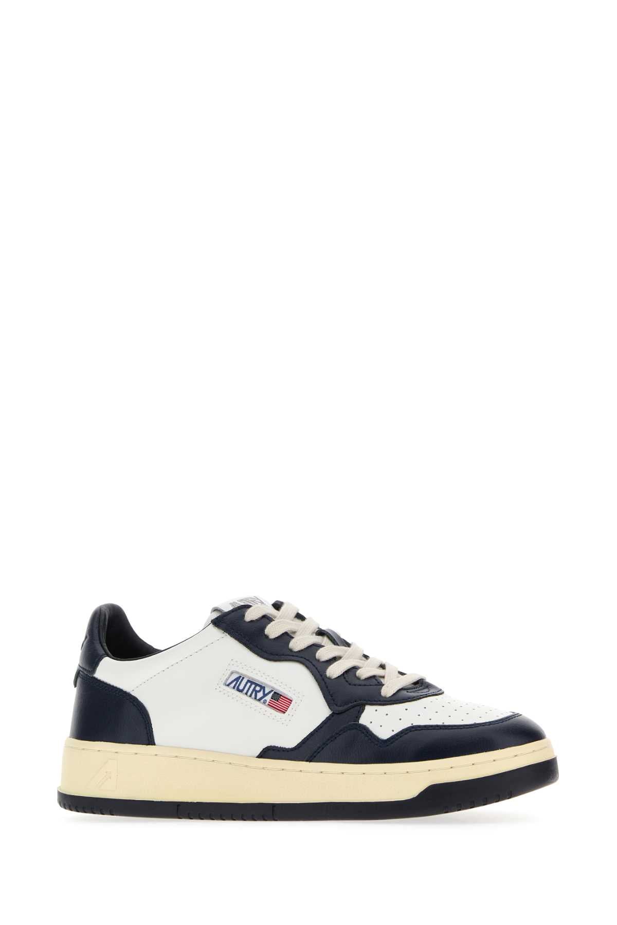 Wb04leatleatwhtblue Cow Leather Sneaker