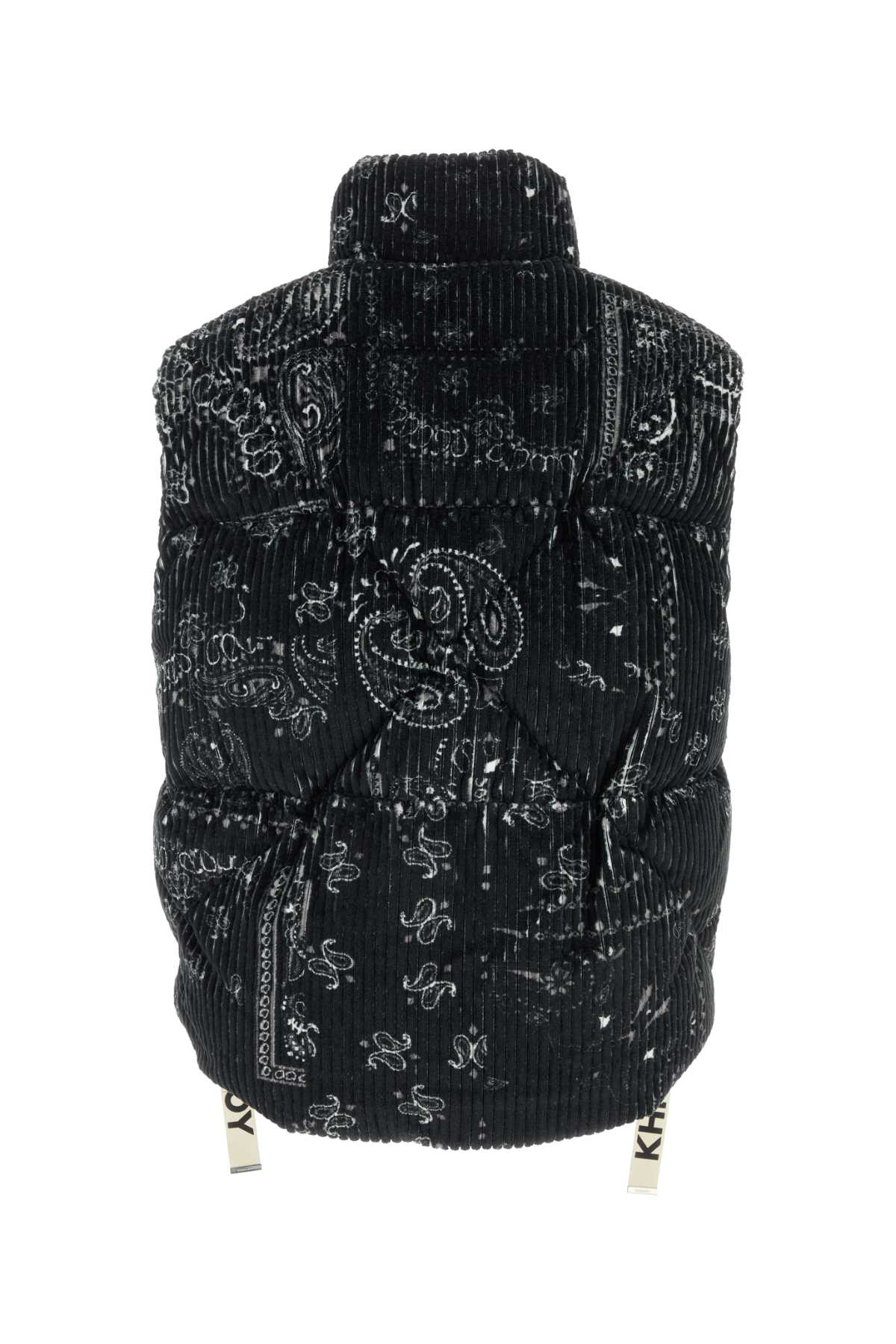 Printed Corduroy Oversize Sleeveless Down Jacket Black Piumini