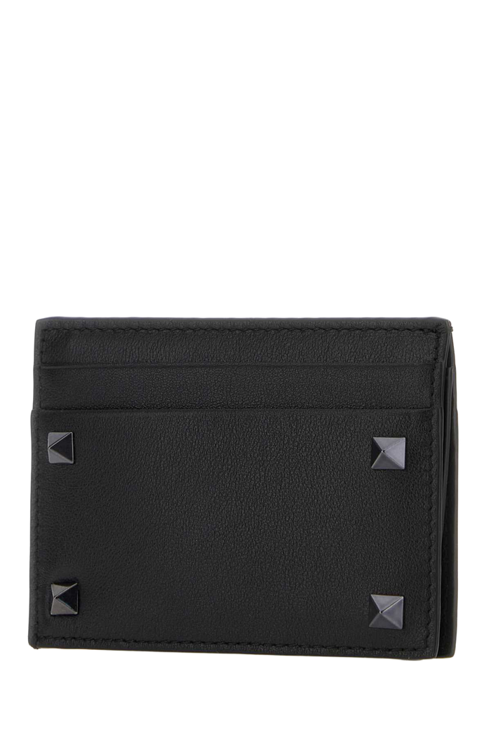 Black Leather Rockstud Card Holder Nero Portafogli