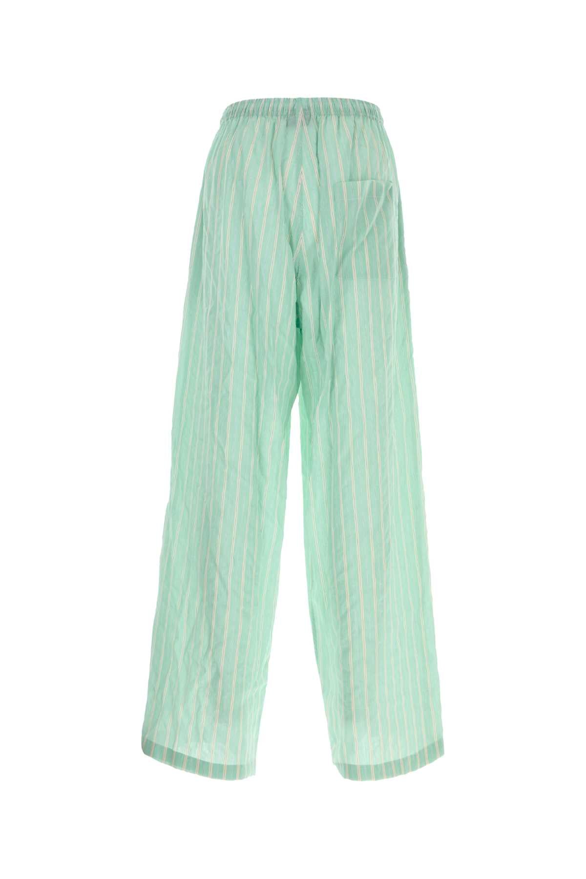 Embroidered Cupro Blend Pyjama Pant Green/white Exterior: Cotton Pantaloni