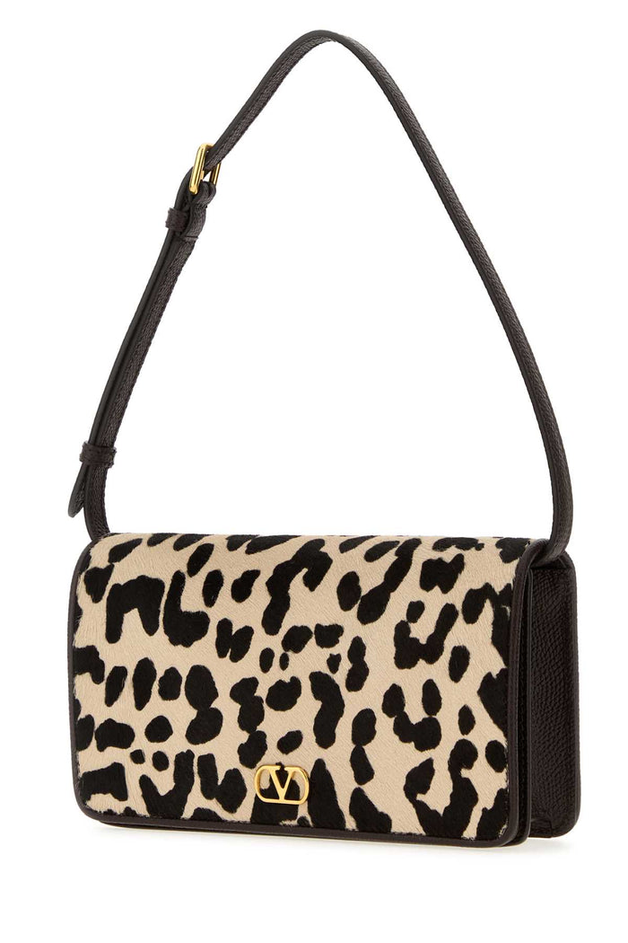 Printed Calf Hair Mini Vlogo Signature Shoulder Bag Naturaletestadimorooakbrown Leather - Bos Taurus Borse A Mano