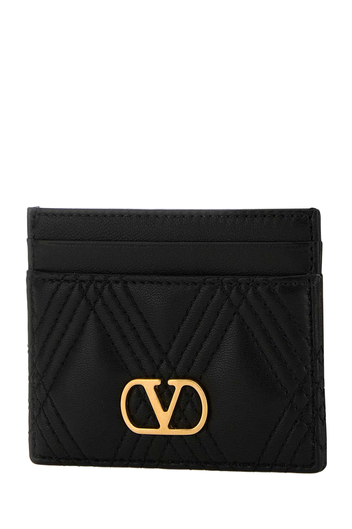 Black Nappa Leather Quiltie 67 Card Holder Nero Portafogli