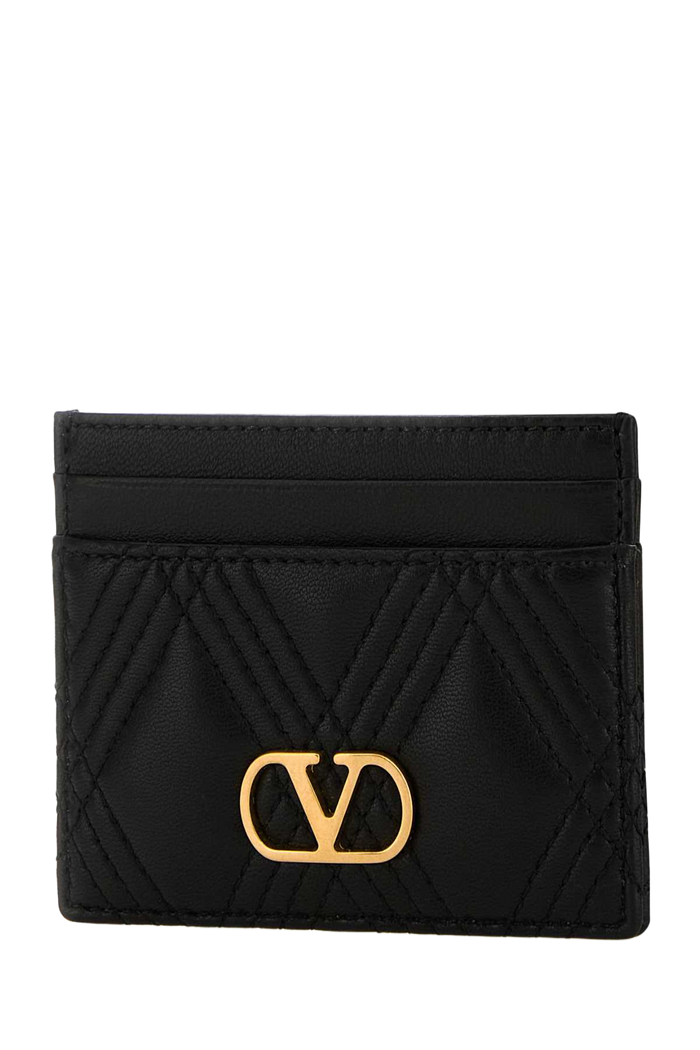 Black Nappa Leather Quiltie 67 Card Holder Nero Portafogli
