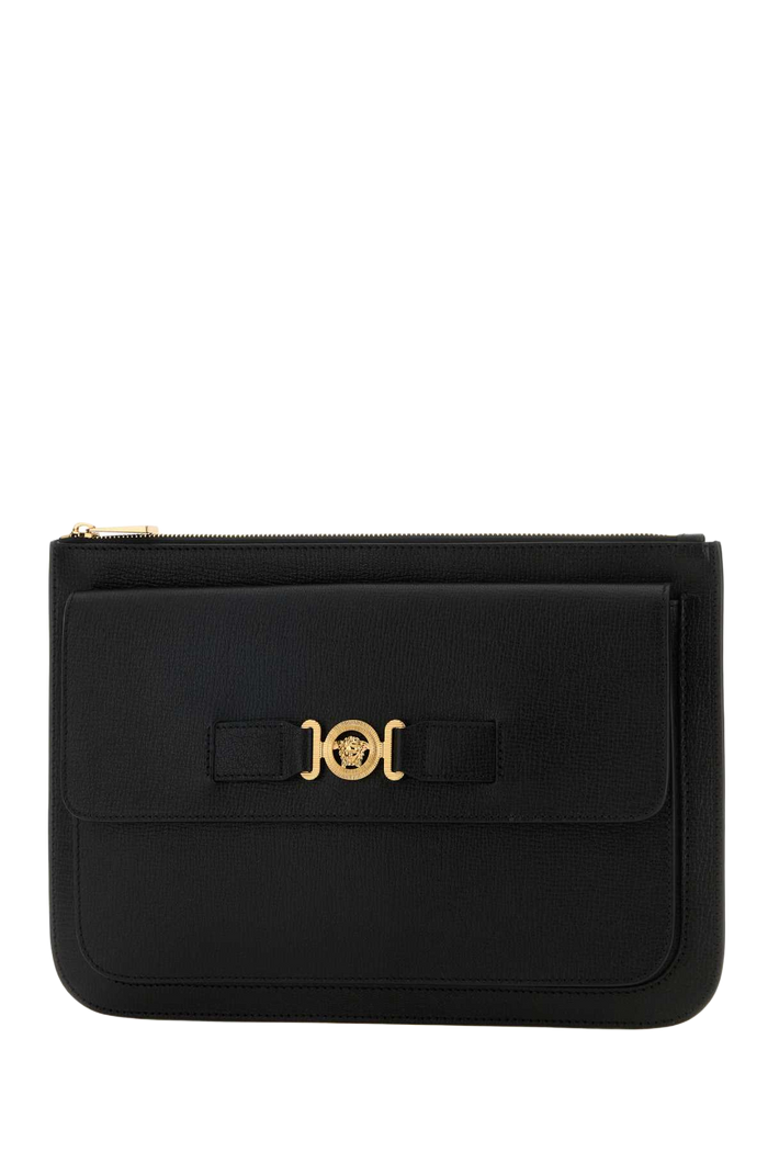 Black Leather Large Medusa Biggie Clutch Blackversacegold