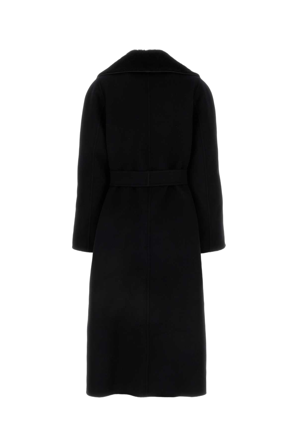 Black Wool Blend Coat Exterior: Silk Cappotti