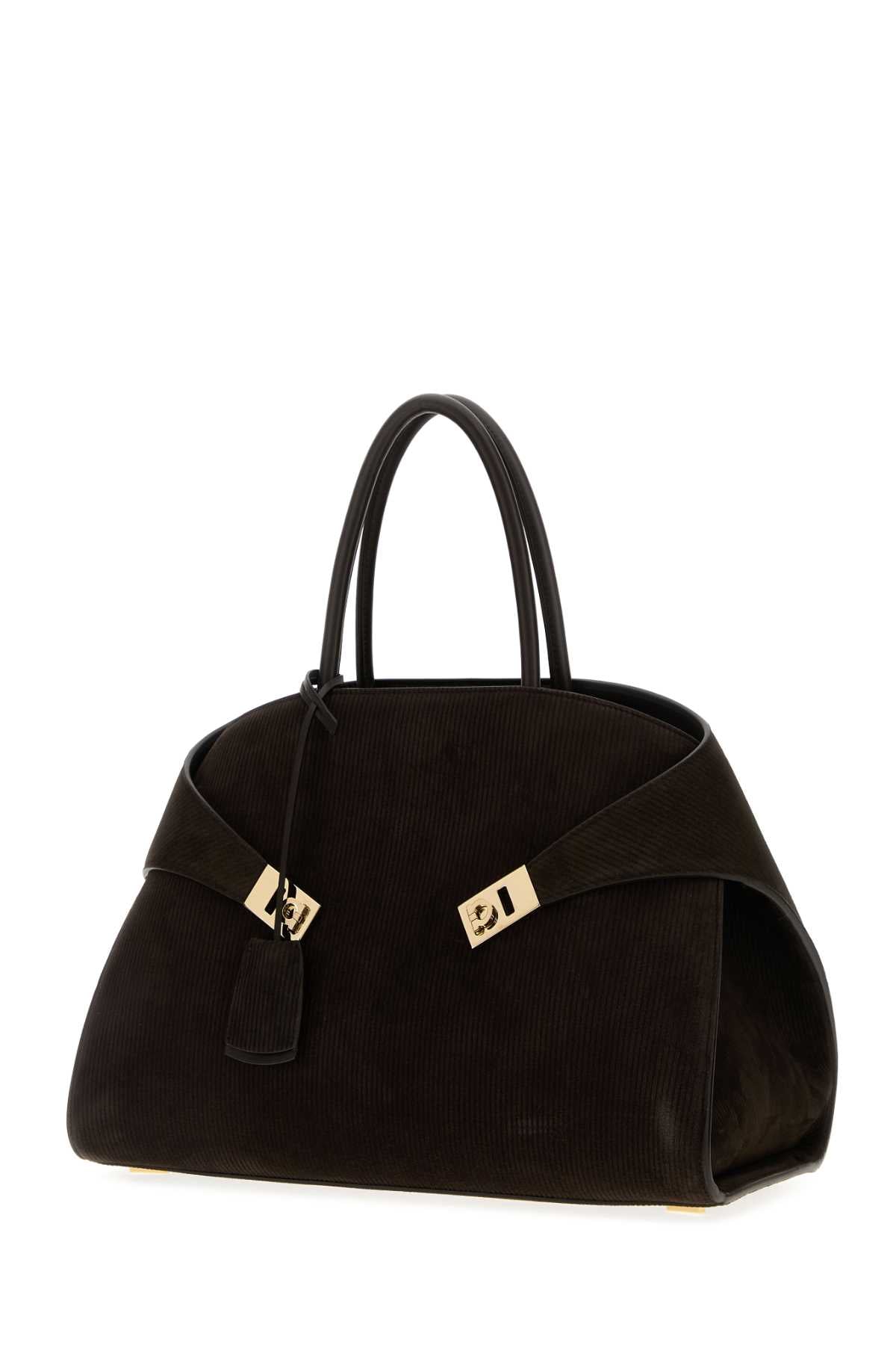 Dark Brown Suede Medium Hug Handbag Testadimtestadimorotestadimoro Lambcalf Borse A Mano