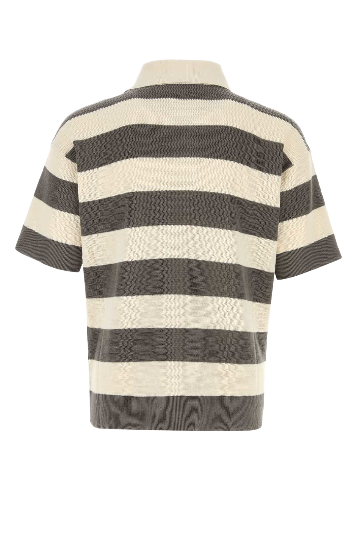 Embroidered Cotton Polo Shirt Blanccremecarbone Exterior