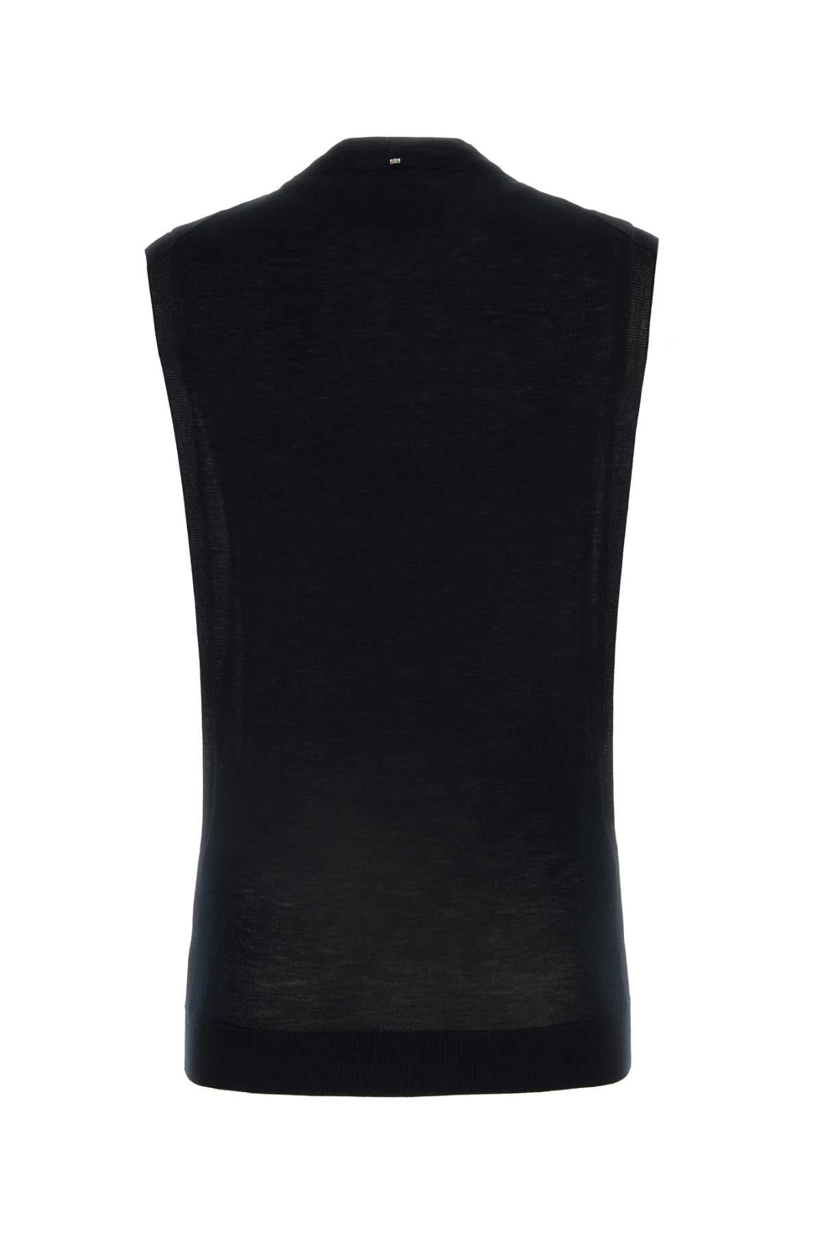 Black Wool Blend Odissea Top Nero Exterior: Silk Maglie