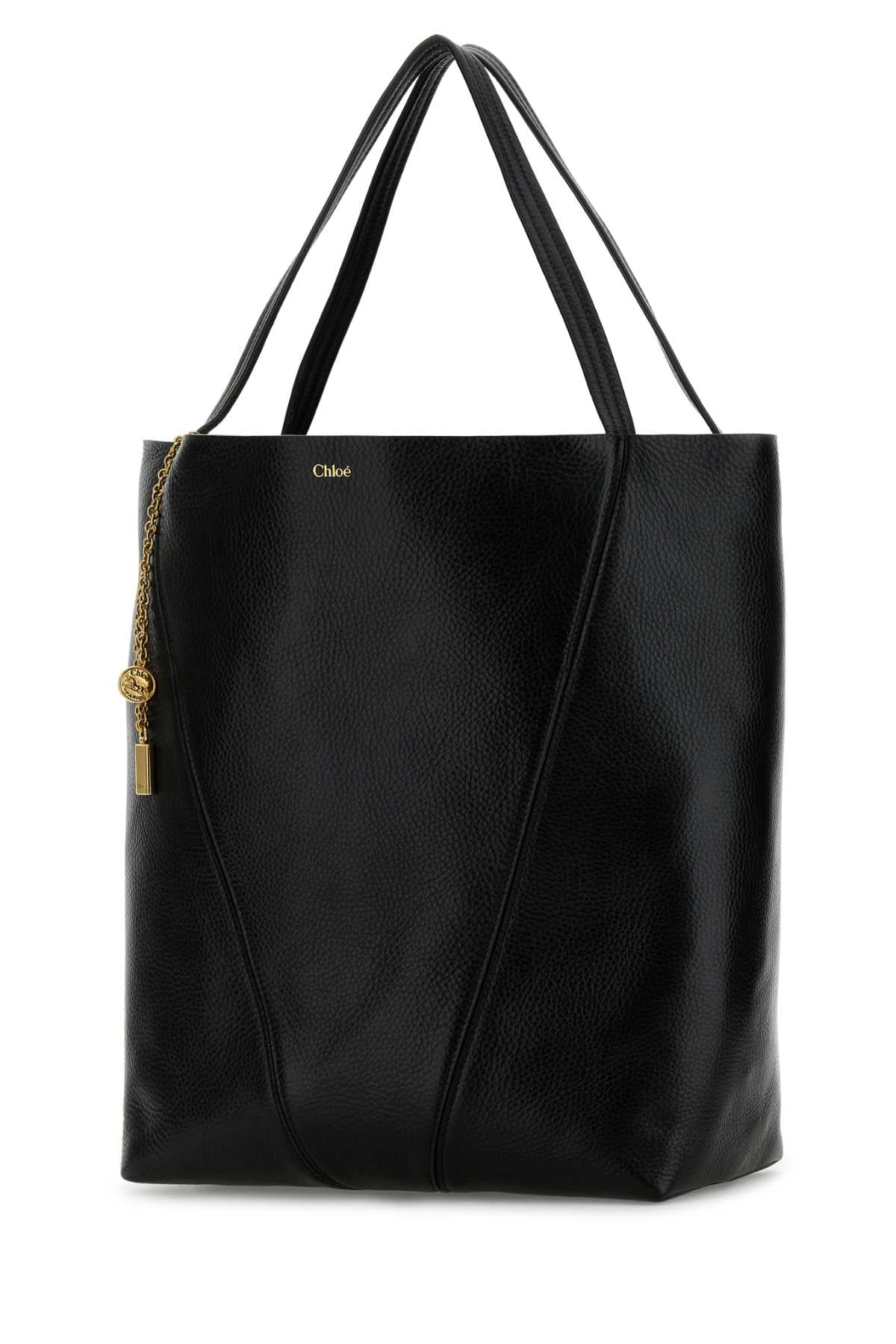 Black Leather Large Spin Shopping Bag Borse A Mano