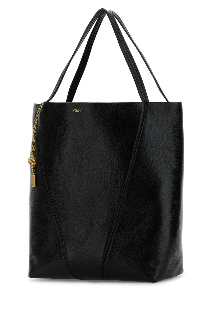 Black Leather Large Spin Shopping Bag Borse A Mano