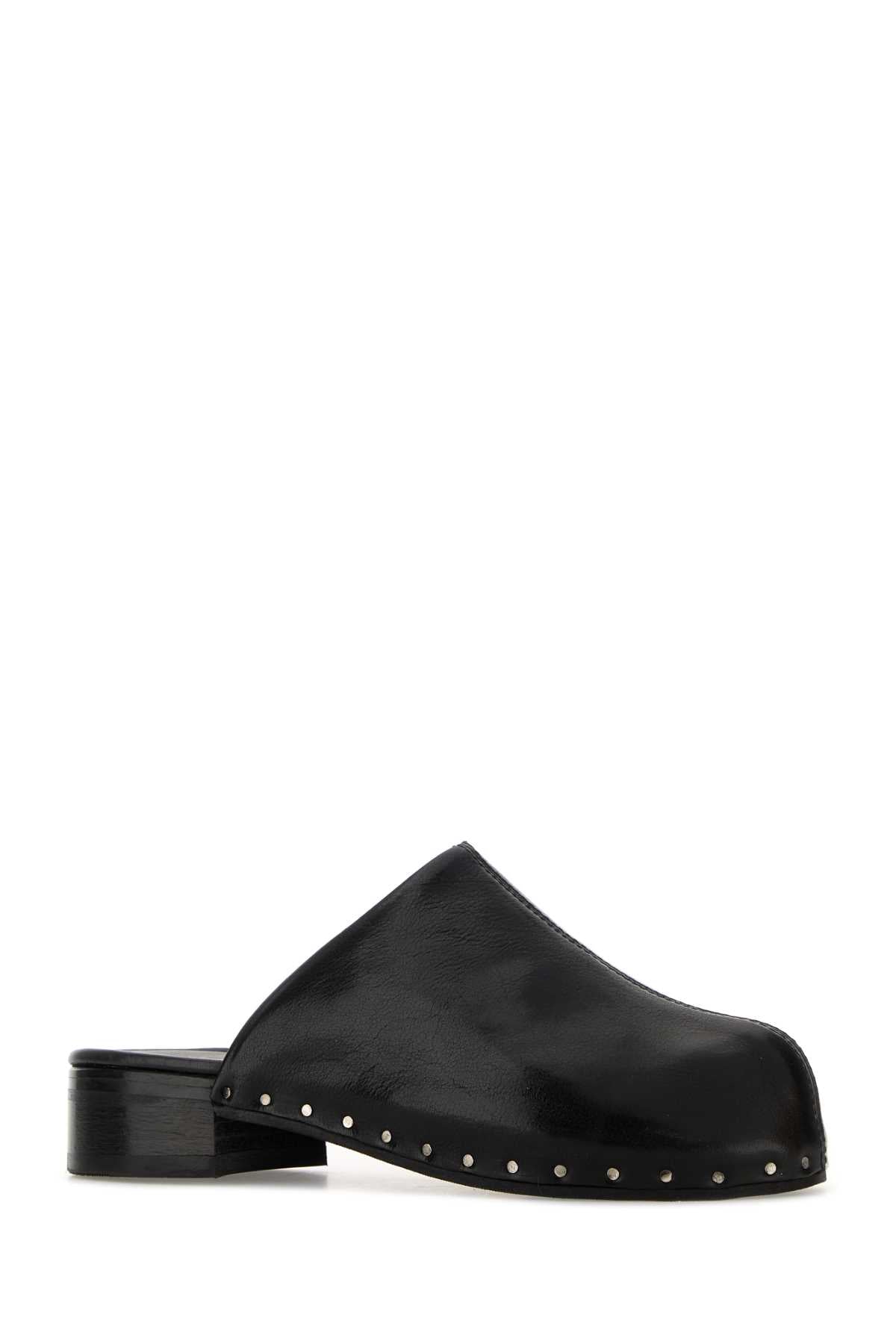 Black Leather Naoto Mules Supple Cow Hide Slippers