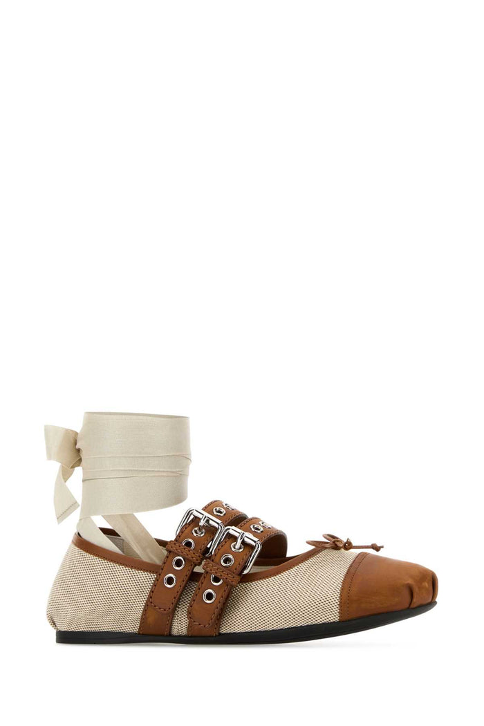 Two-Tone Canvas Ballerinas Naturaletabacco Ballerine