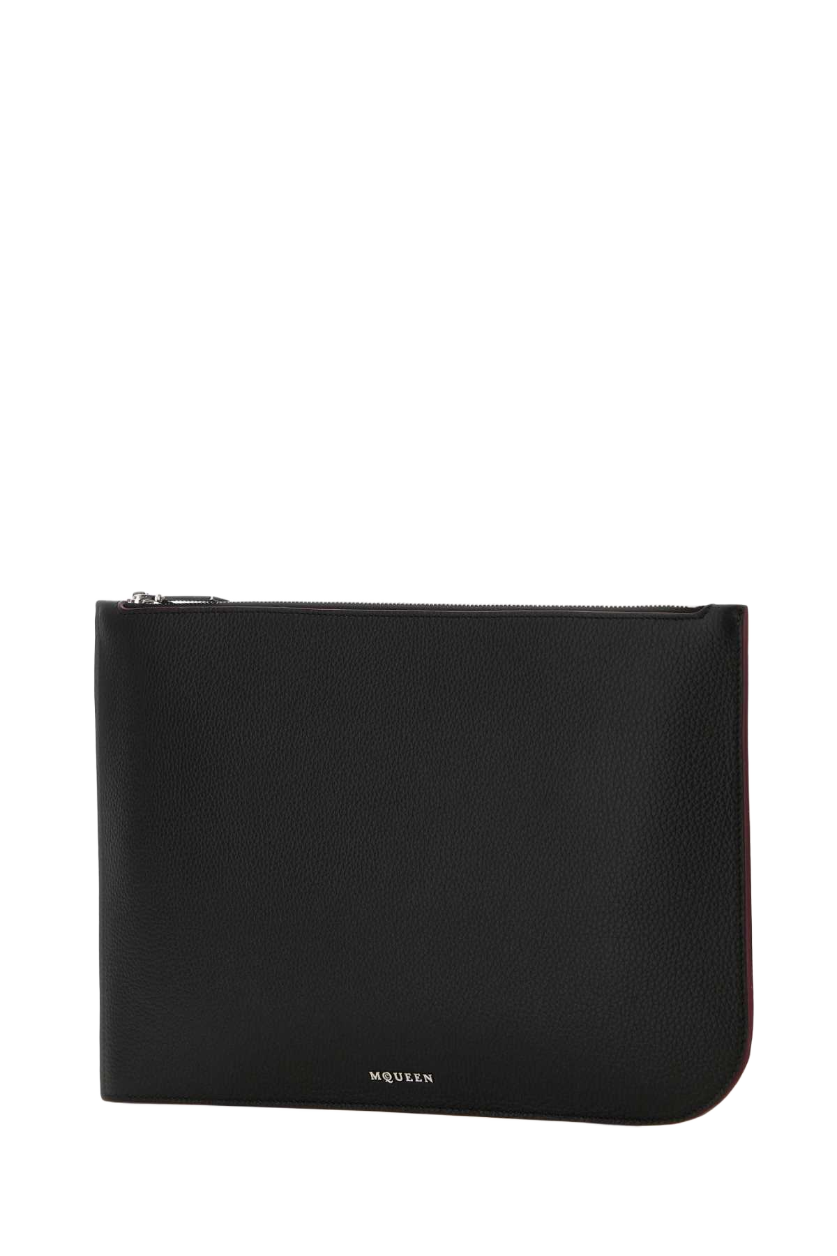 Black Leather Large Sling Pouch Blacksilver Beauty Case