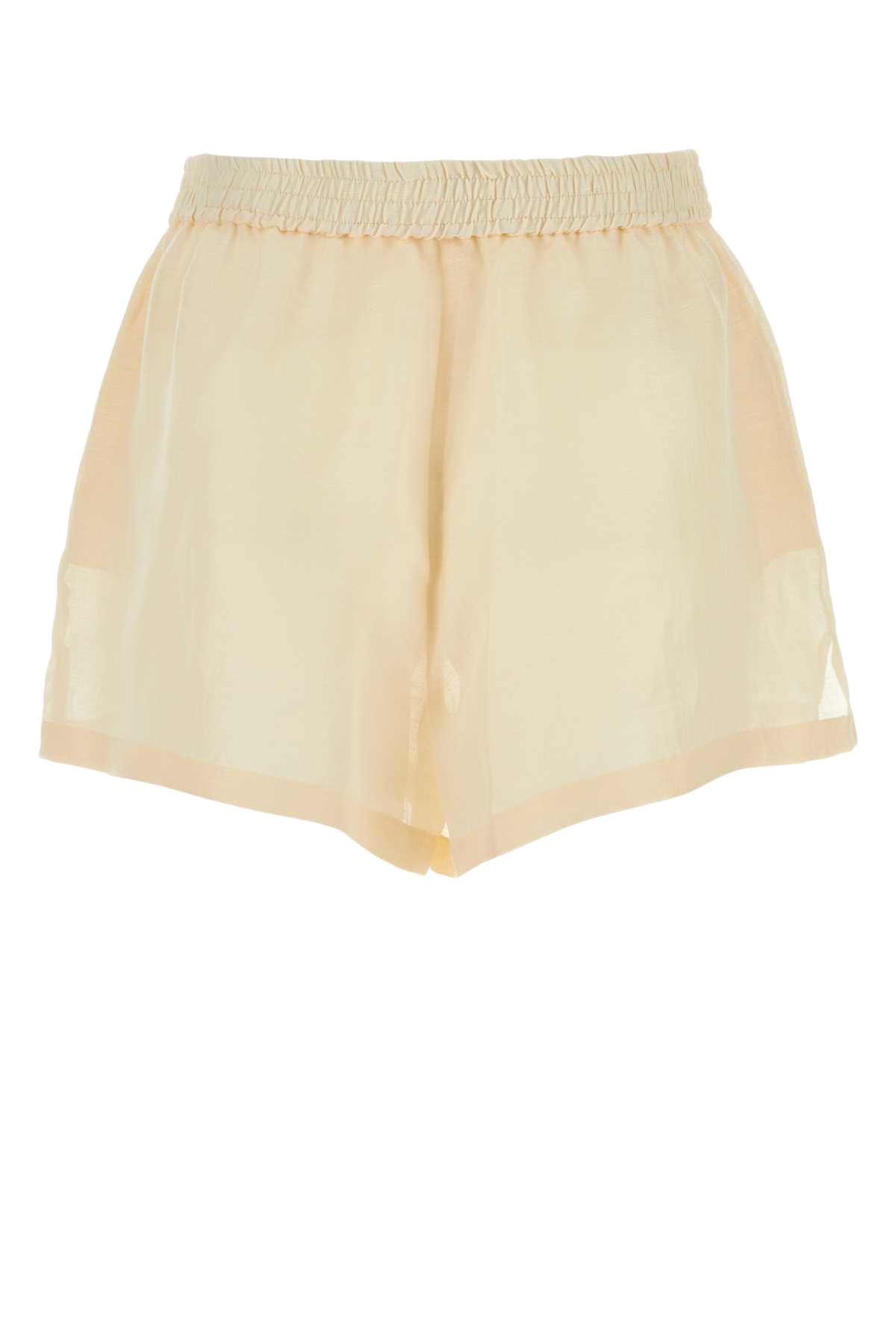 Cream Silk Blend Shorts Ivory Exterior: Linen