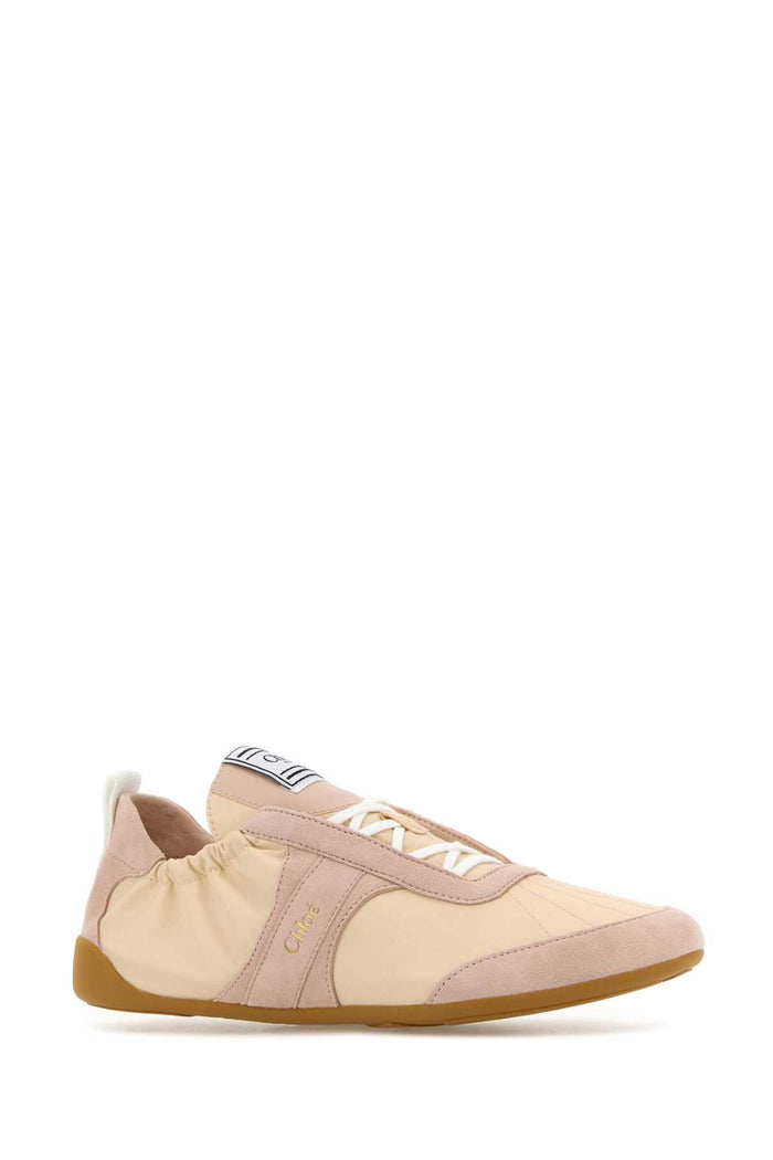 Two-Tone Canvas And Leather Chloã¨ Kick Sneakers Beige