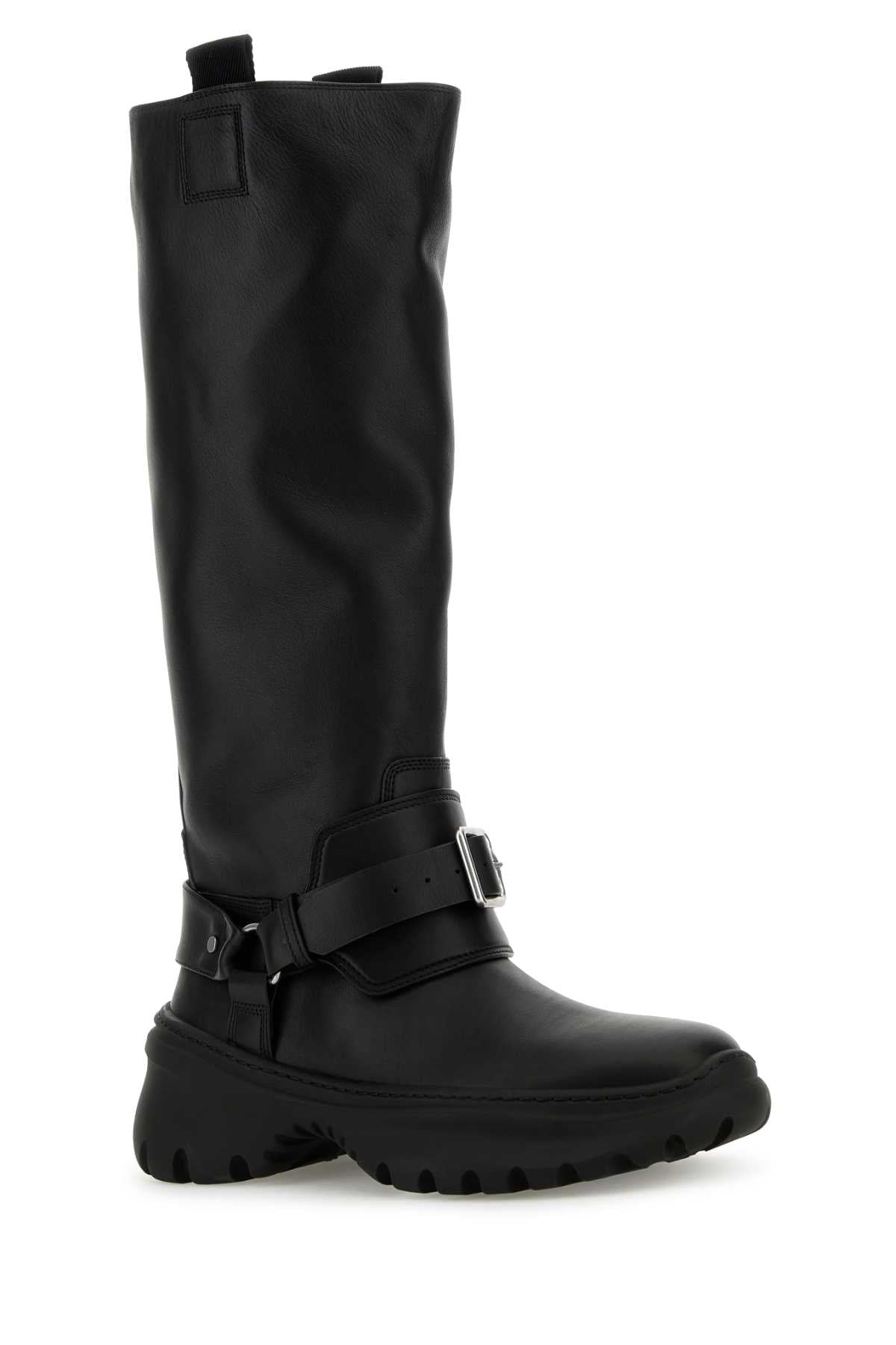 Black Leather Stomp Boots Stivali