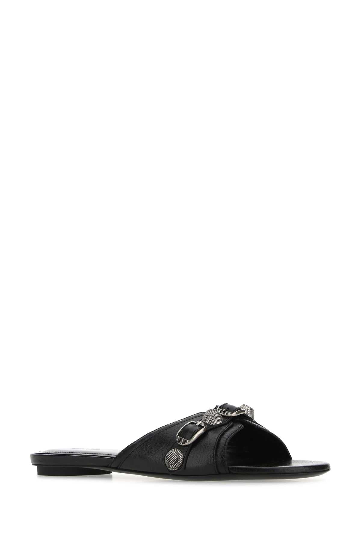 Black Leather Cagole Slippers 1081