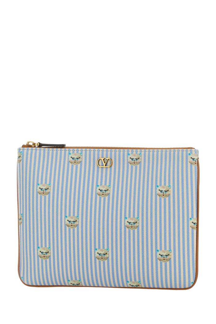 Printed Leather Pouch Lightivorycelestemulticolornaturalc Calf - Bos Taurus Portafogli