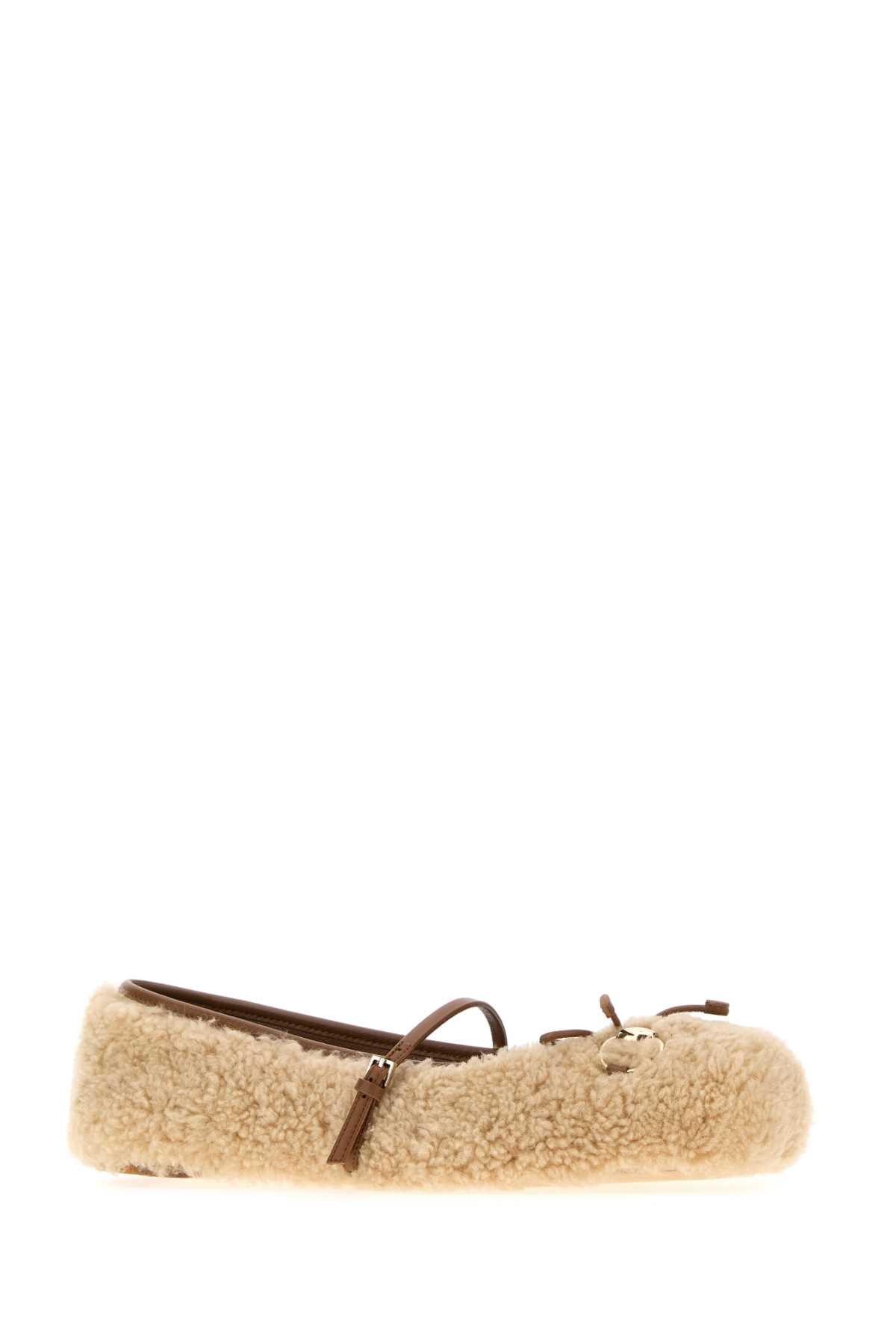 Beige Shearling Ballerinas 9546 Ballerine