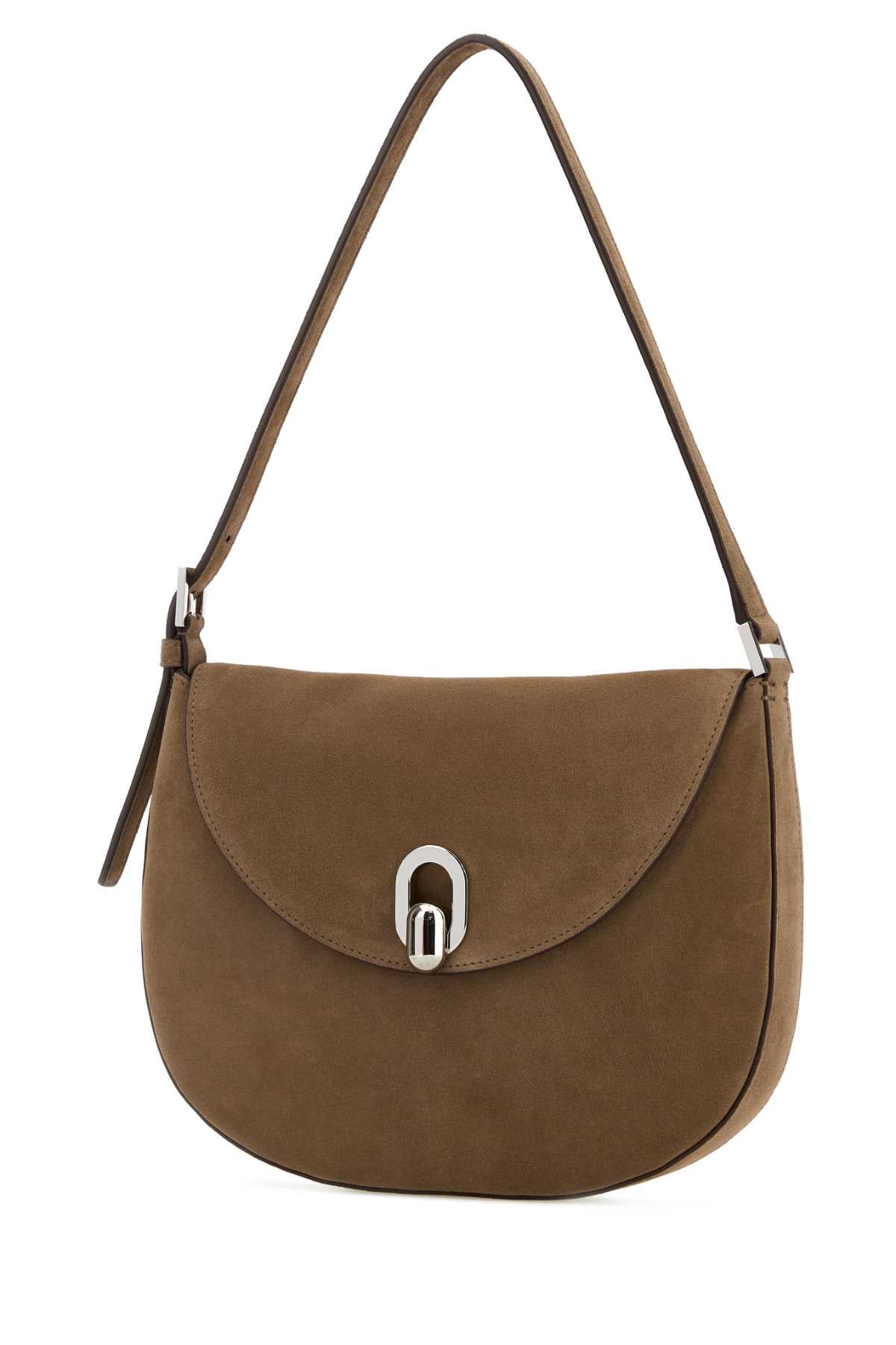 Beige Suede Small Tondo Crossbody Bag Taupe Borse A Mano
