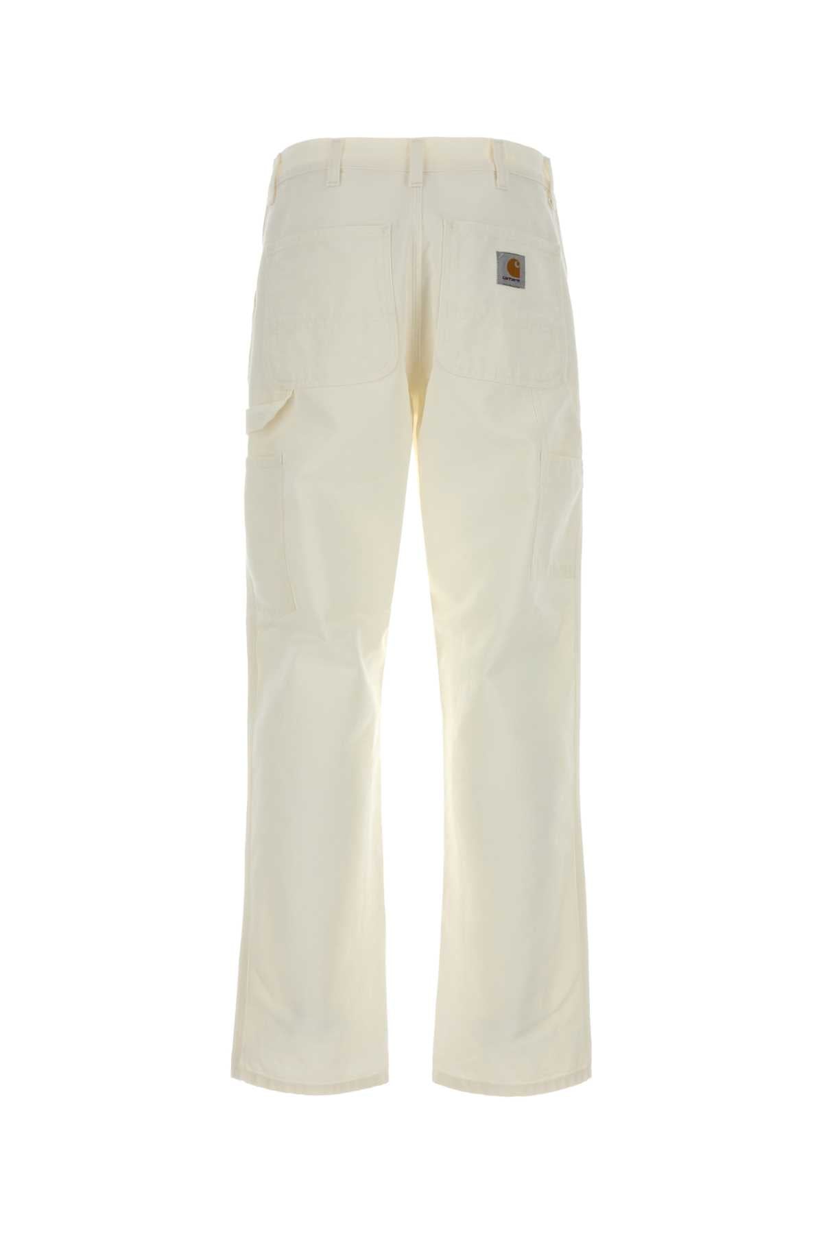 White Cotton Single Knee Pant Waxrinsed Exterior: Pantaloni