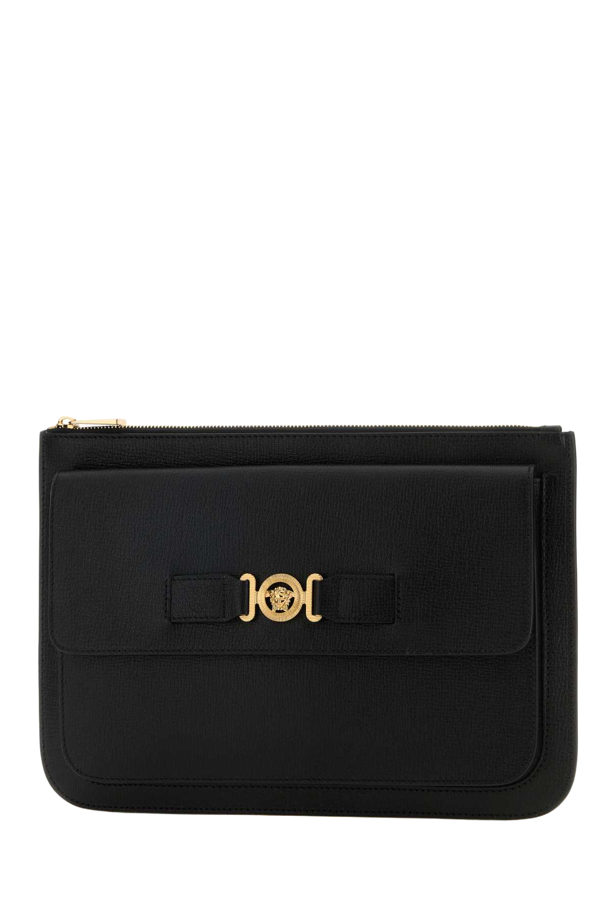 Black Leather Large Medusa Biggie Clutch Blackversacegold