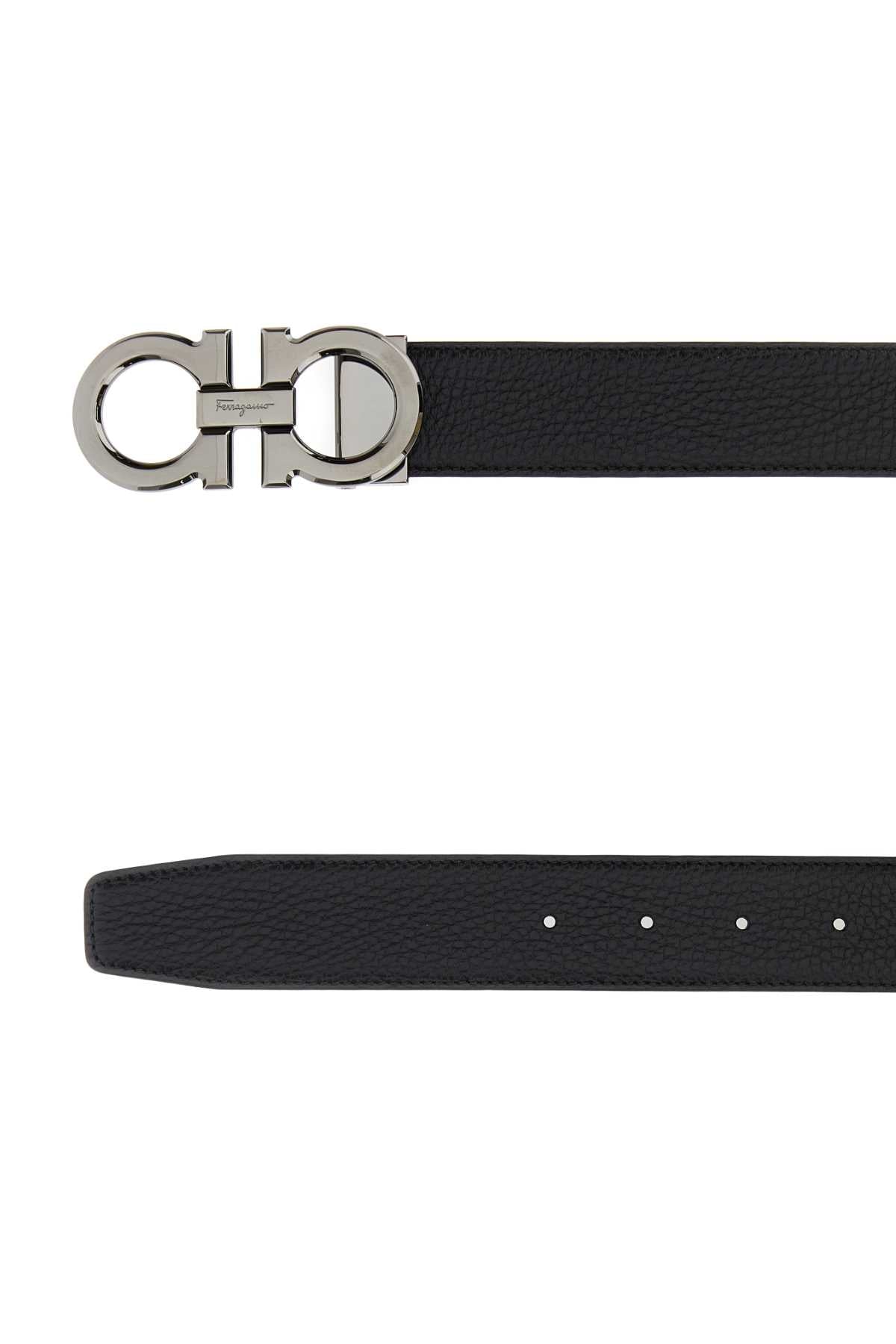 Black Leather Reversible Belt Nerhic Calf Cinture