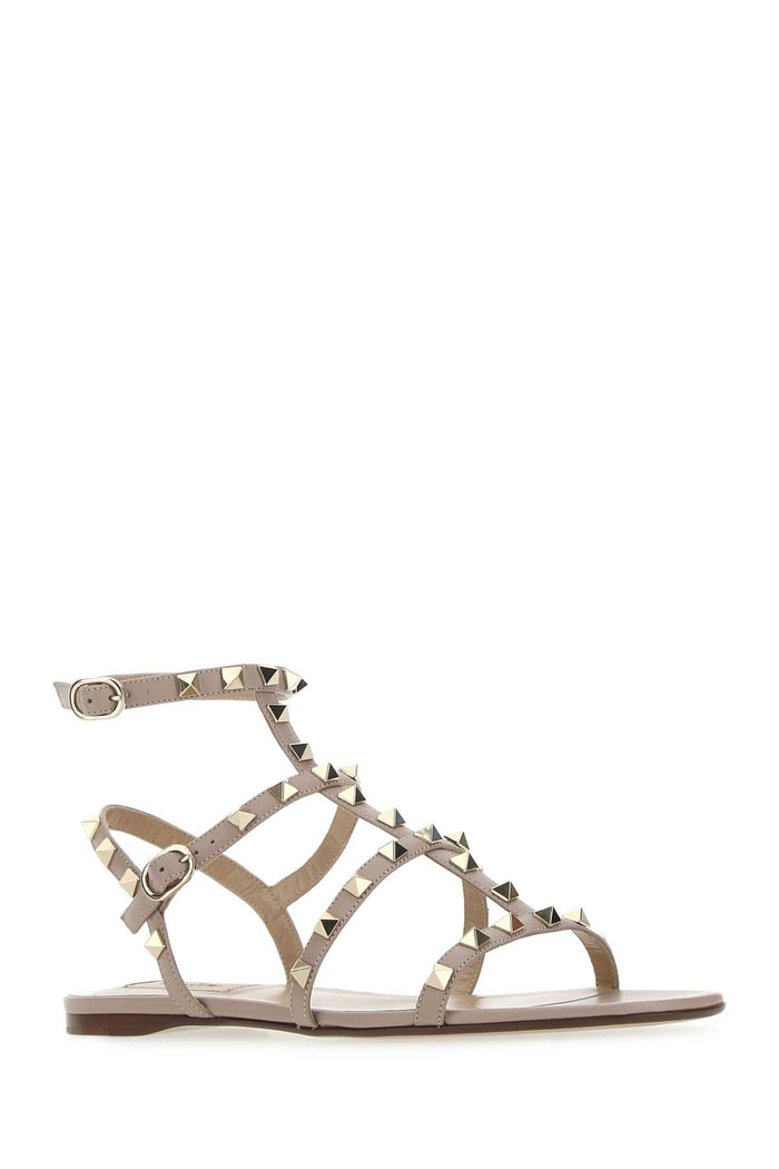 Antiqued Pink Leather Rockstud Sandals Poudre Sandali