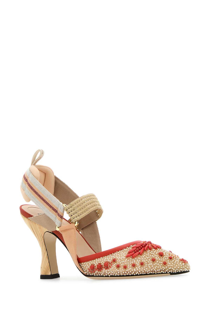 Embellished Fabric Colibrã¬ Pumps Nude Corallo+beige Scarpe Con Tacco