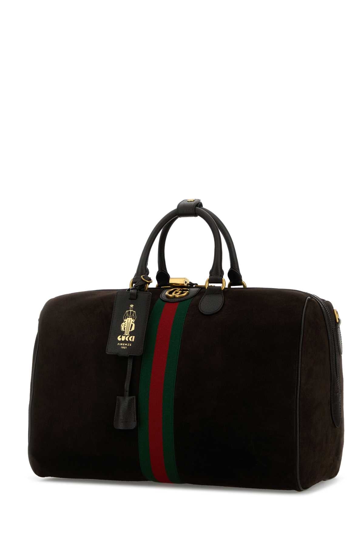 Dark Brown Suede Medium Gucci Savoy Travel Bag 2041 Borse Da Viaggio