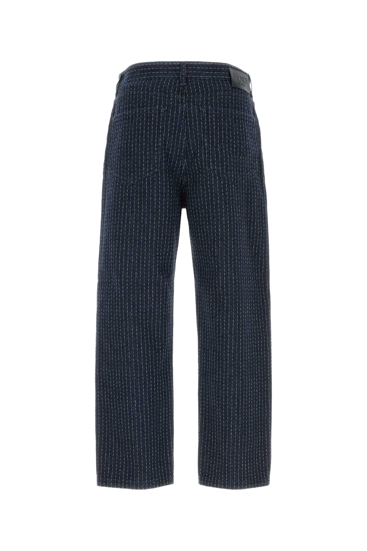 Embroidered Stretch Denim Jeans Indigo Greggio
